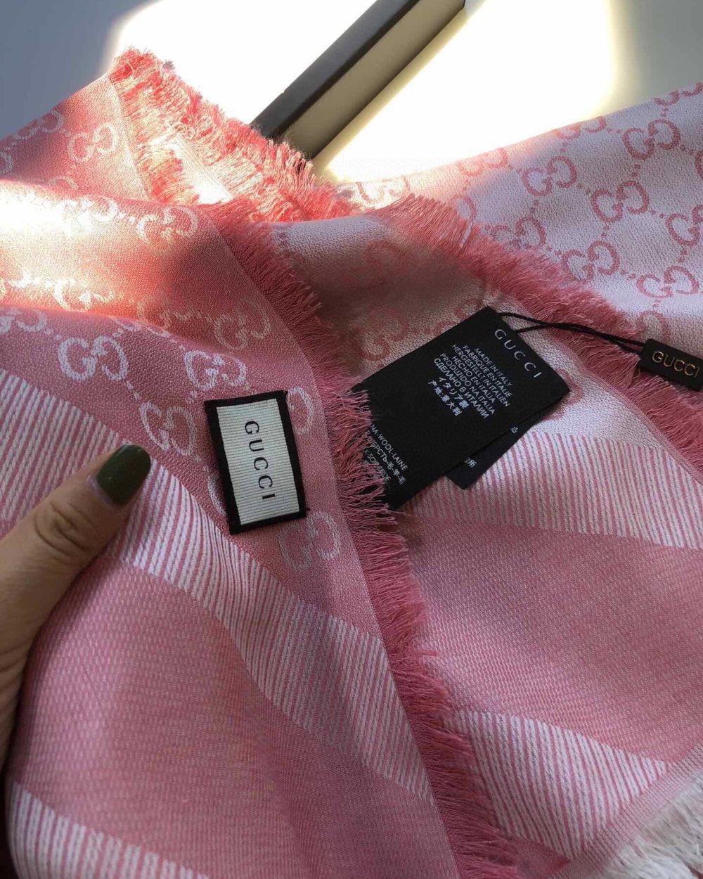 Gucci GG Jacquard Silk Wool Shawl Pink 55in/140cm
