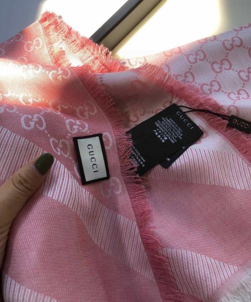 Gucci GG Jacquard Silk Wool Shawl Pink 55in/140cm