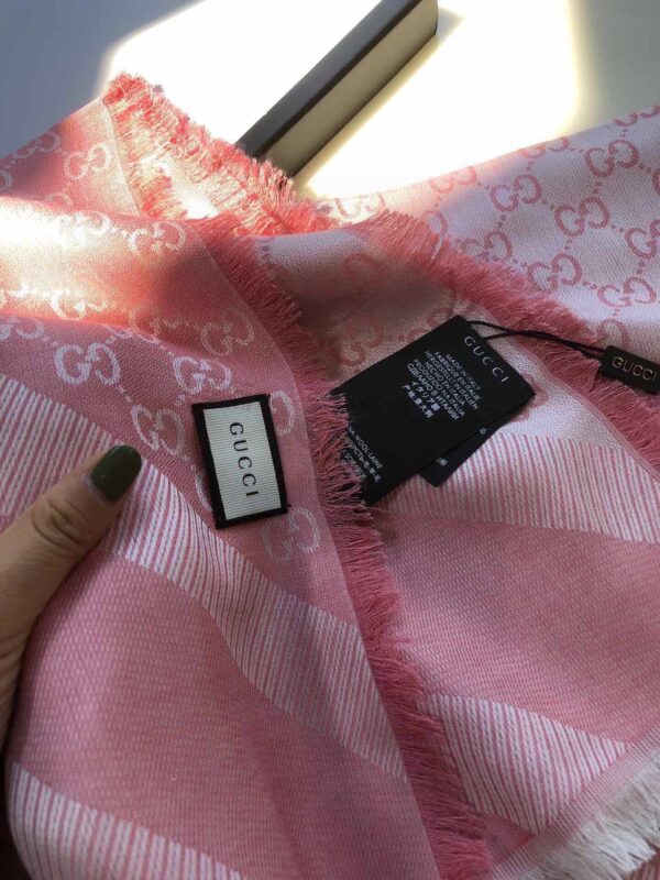 Gucci GG Jacquard Silk Wool Shawl Pink 55in/140cm