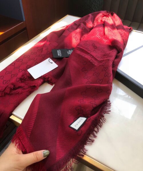 Gucci GG Jacquard Silk Wool Shawl Red 55in/140cm