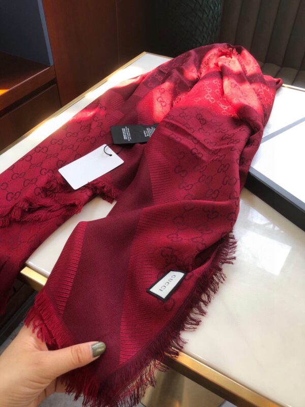 Gucci GG Jacquard Silk Wool Shawl Red 55in/140cm