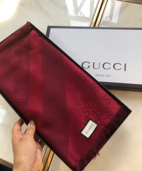 Gucci GG Jacquard Silk Wool Shawl Red 55in/140cm