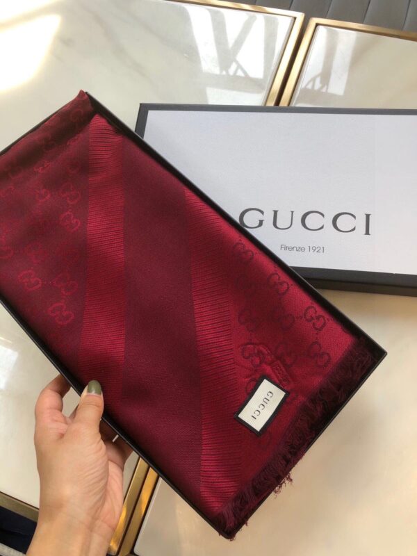 Gucci GG Jacquard Silk Wool Shawl Red 55in/140cm