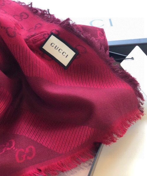 Gucci GG Jacquard Silk Wool Shawl Red 55in/140cm