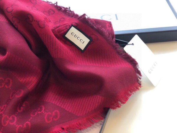 Gucci GG Jacquard Silk Wool Shawl Red 55in/140cm