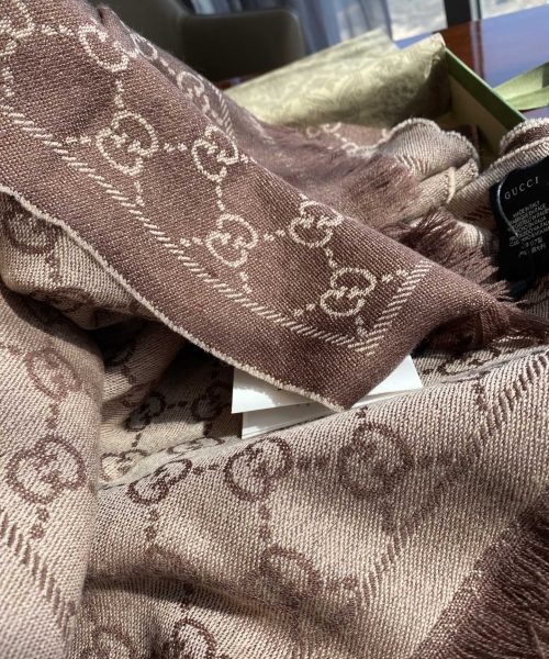 Gucci GG Lamé Lacquard Stole Scarf Brown 71in/180cm 