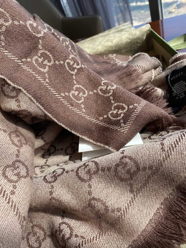 Gucci GG Lamé Lacquard Stole Scarf Brown 71in/180cm 
