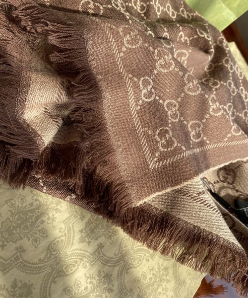 Gucci GG Lamé Lacquard Stole Scarf Brown 71in/180cm 