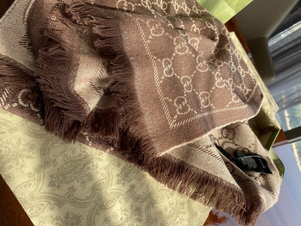 Gucci GG Lamé Lacquard Stole Scarf Brown 71in/180cm