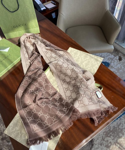 Gucci GG Lamé Lacquard Stole Scarf Brown 71in/180cm 