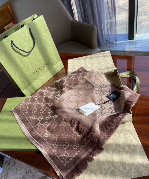 Gucci GG Lamé Lacquard Stole Scarf Brown 71in/180cm 