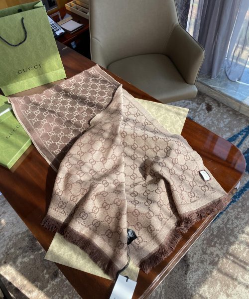 Gucci GG Lamé Lacquard Stole Scarf Brown 71in/180cm 