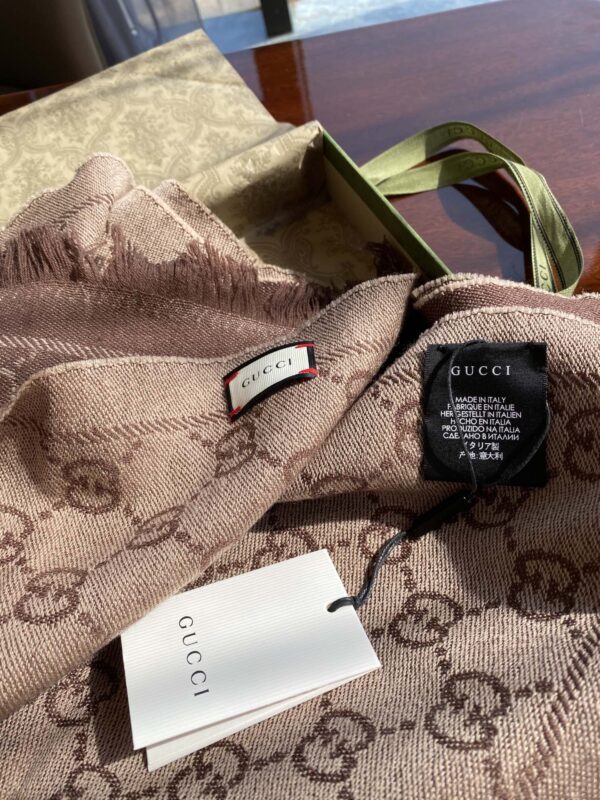 Gucci GG Lamé Lacquard Stole Scarf Brown 71in/180cm