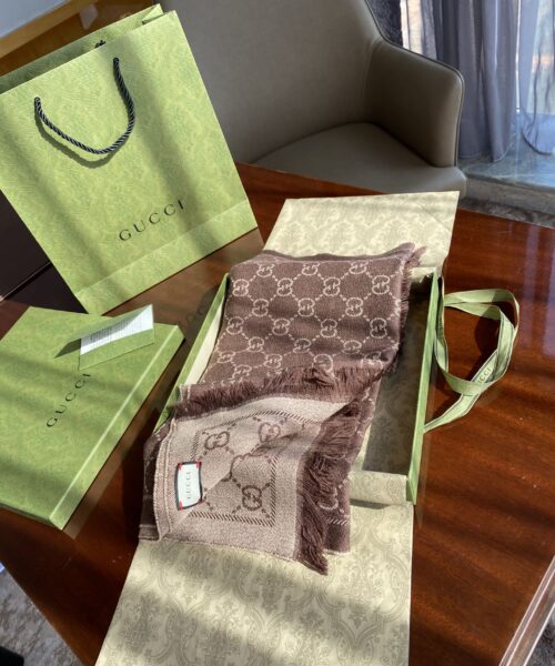 Gucci GG Lamé Lacquard Stole Scarf Brown 71in/180cm