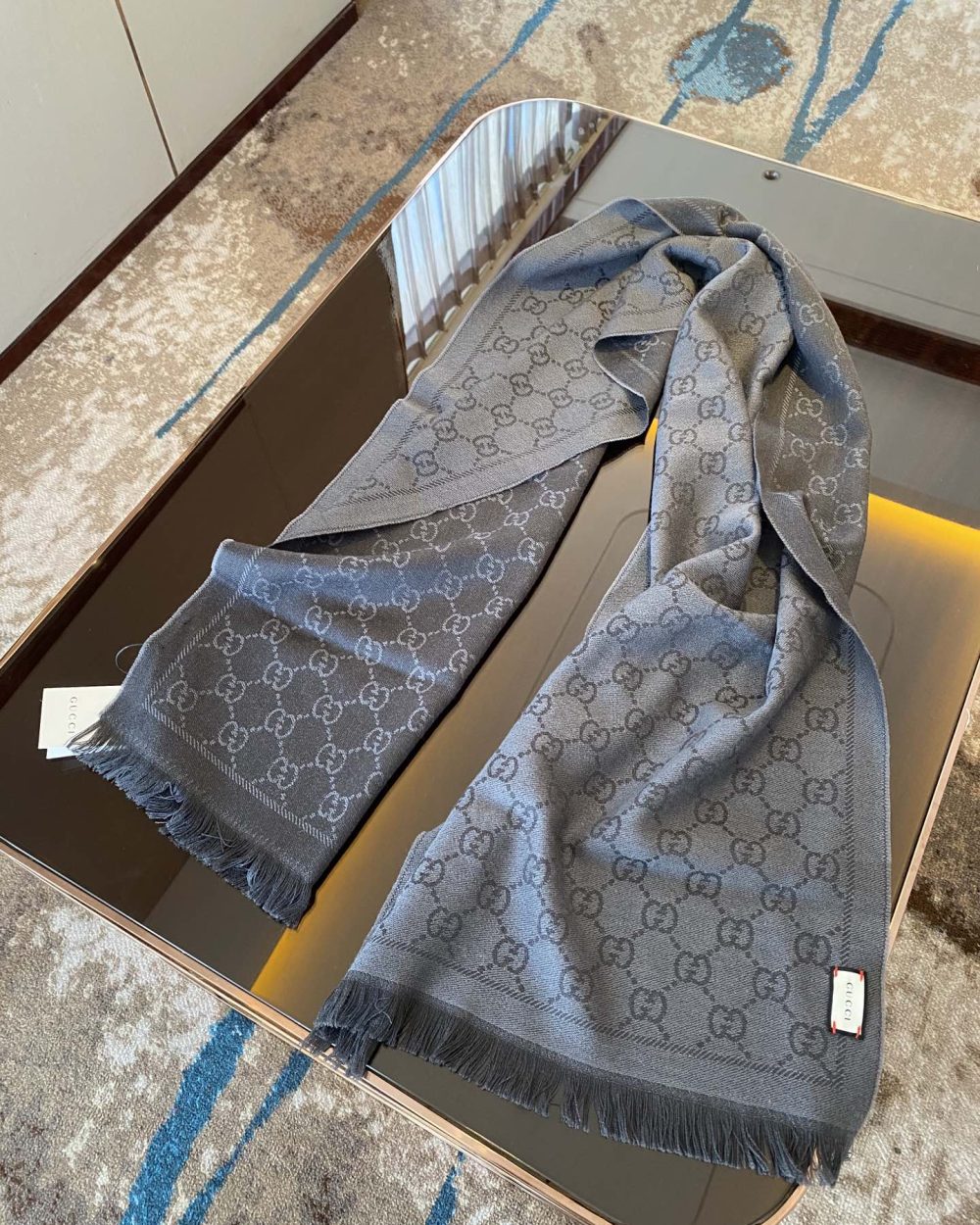 Gucci GG Lamé Lacquard Stole Scarf Grey 71in/180cm 