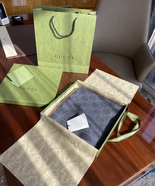 Gucci GG Lamé Lacquard Stole Scarf Grey 71in/180cm 