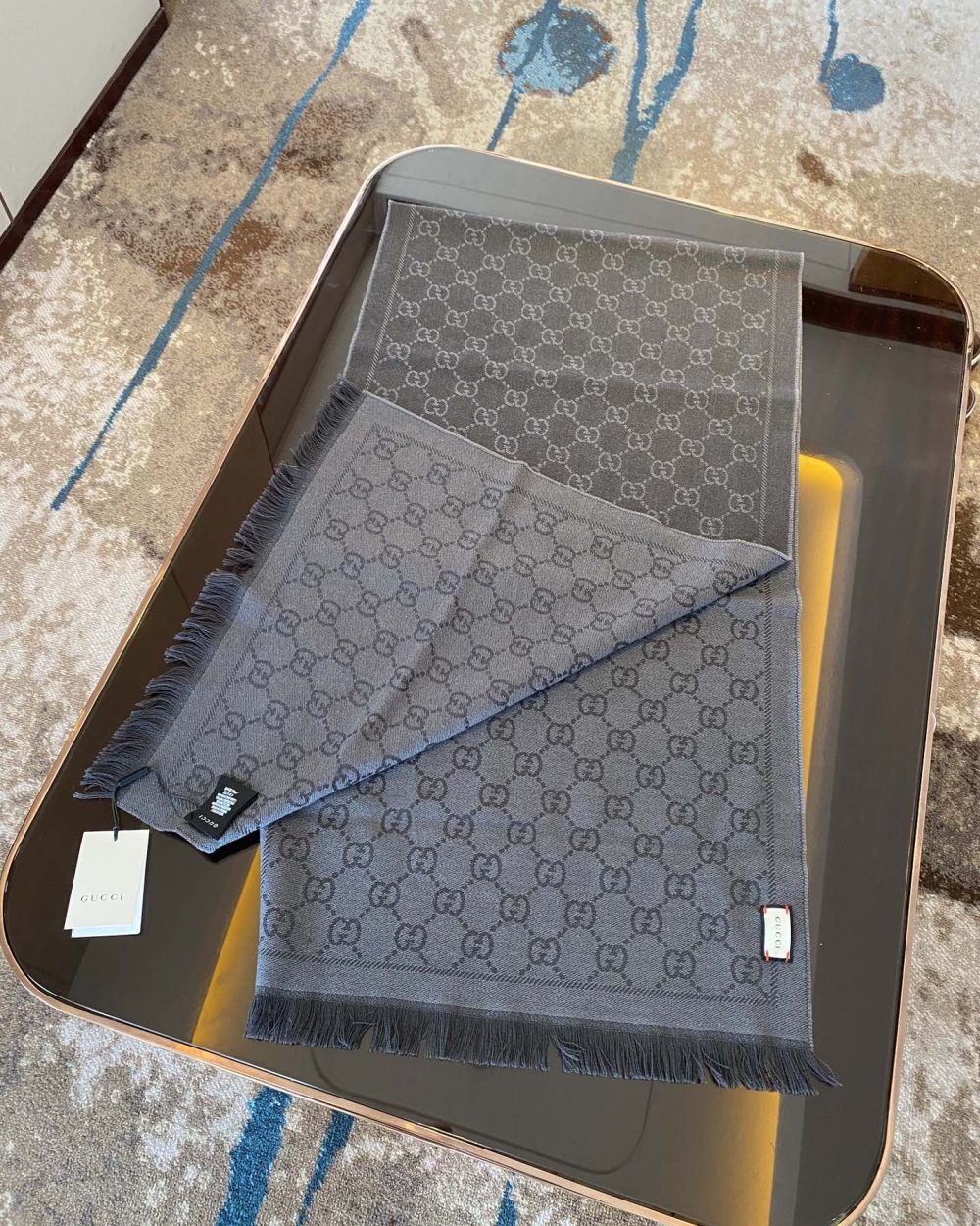 Gucci GG Lamé Lacquard Stole Scarf Grey 71in/180cm 