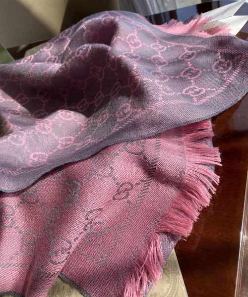 Gucci GG Lamé Lacquard Stole Scarf Pink 71in/180cm 