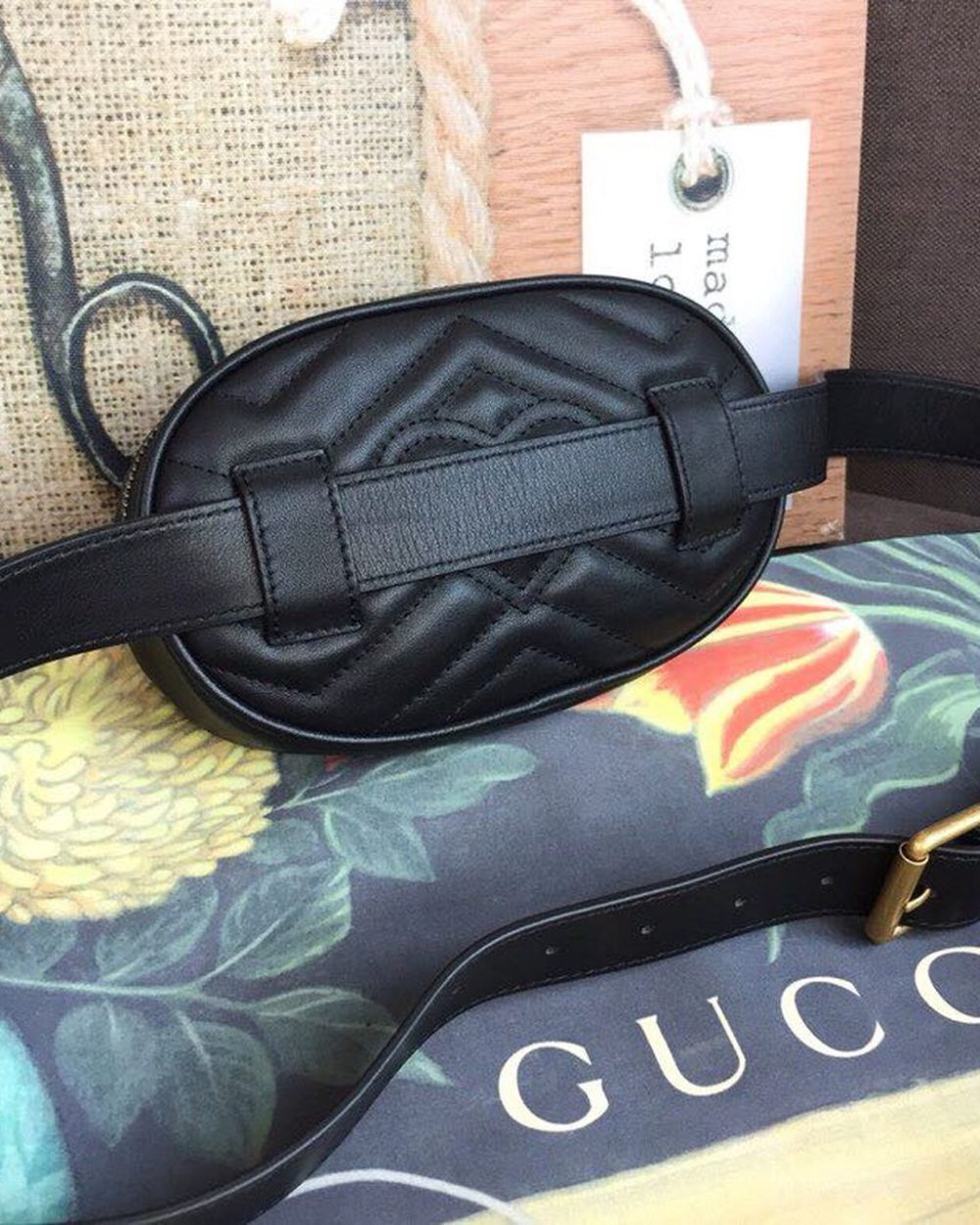 1:1 Replica Gucci GG Marmont Belt Bag Black For Women 7in/18cm GG 476434