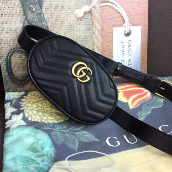 1:1 Replica Gucci GG Marmont Belt Bag Black For Women 7in/18cm GG 476434
