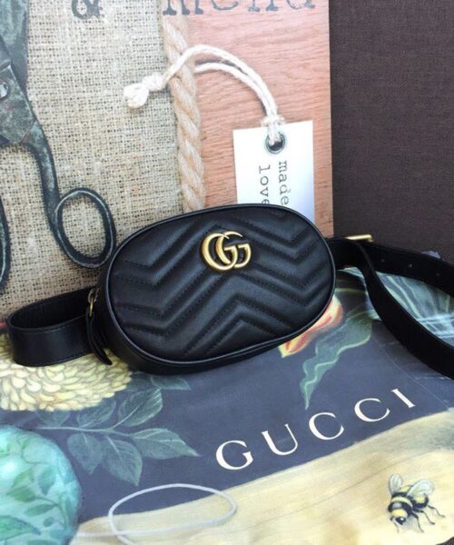 1:1 Replica Gucci GG Marmont Belt Bag Black For Women 7in/18cm GG 476434