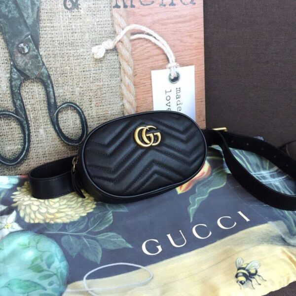 1:1 Replica Gucci GG Marmont Belt Bag Black For Women 7in/18cm GG 476434