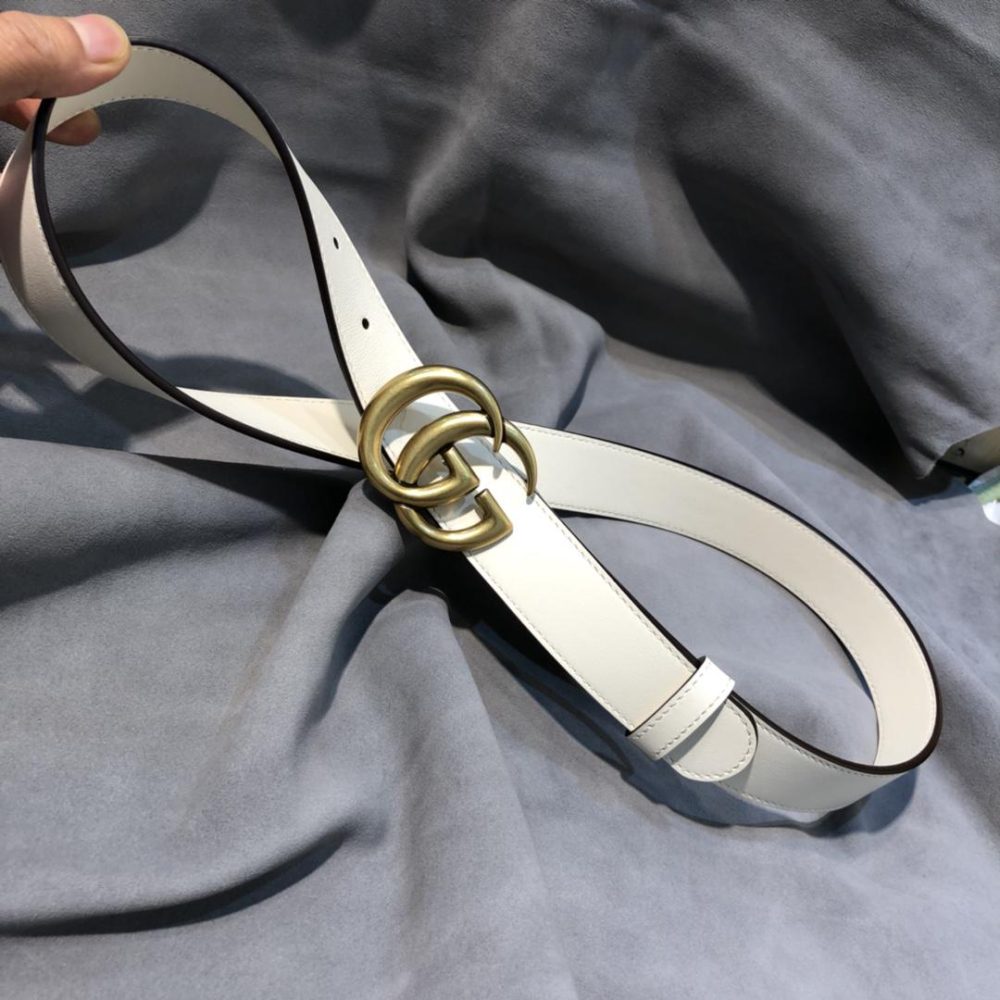 1:1 Replica Gucci GG Marmont Belt With Shiny Buckle White, Women Belt ‎409417