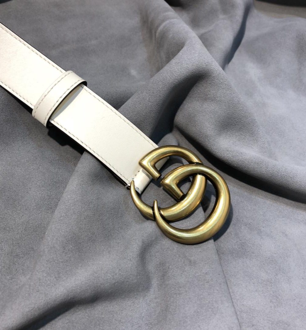 1:1 Replica Gucci GG Marmont Belt With Shiny Buckle White, Women Belt 409417