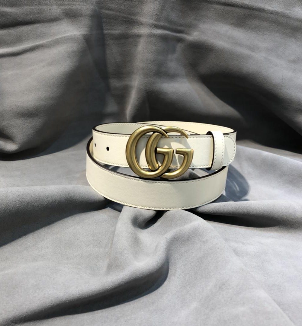 1:1 Replica Gucci GG Marmont Belt With Shiny Buckle White, Women Belt 409417