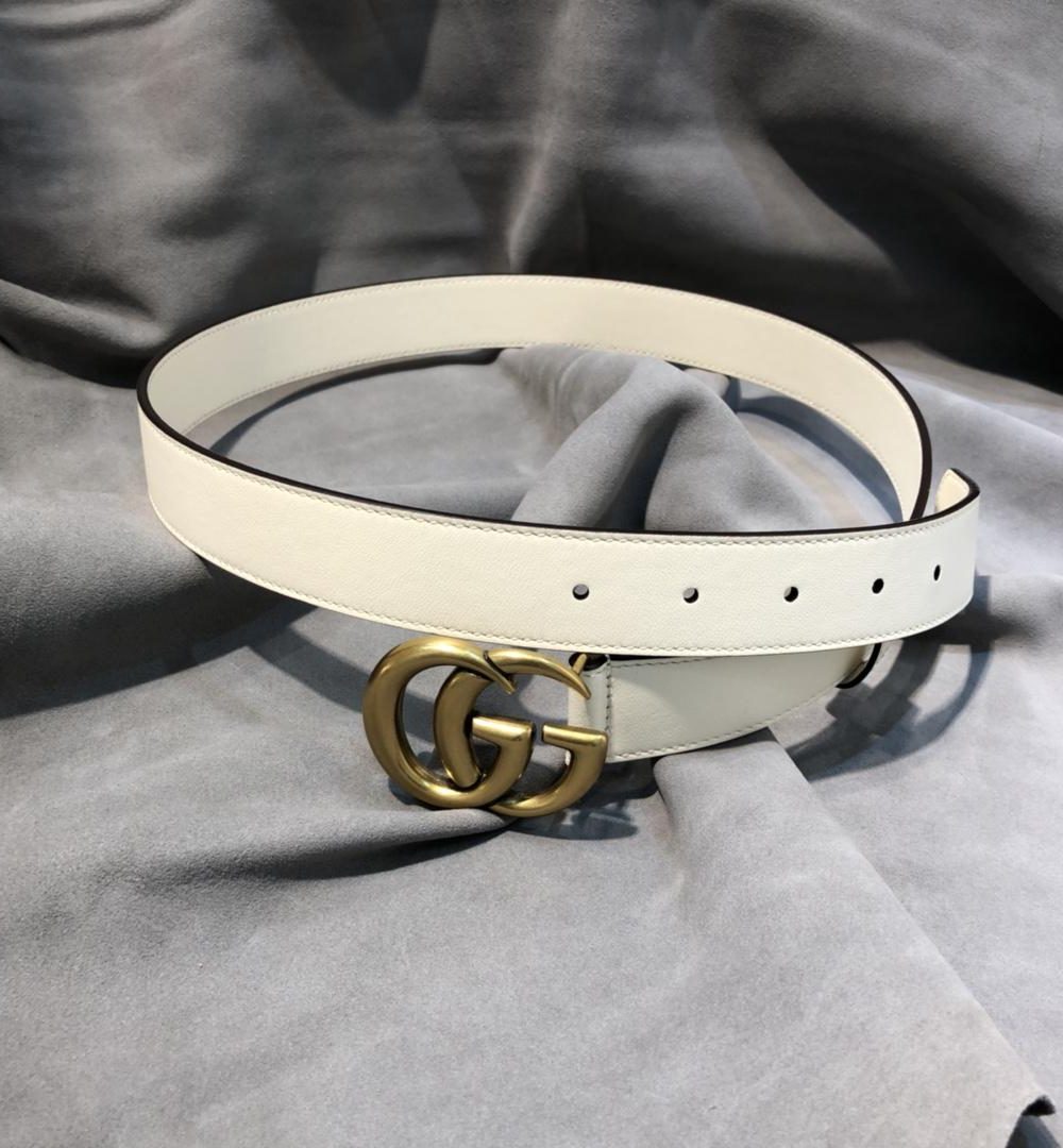 1:1 Replica Gucci GG Marmont Belt With Shiny Buckle White, Women Belt 409417