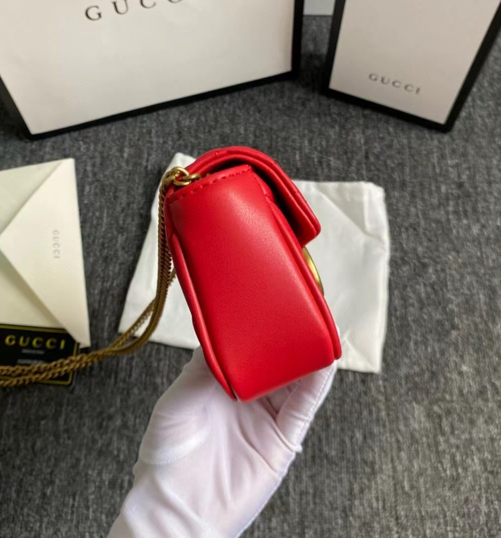 1:1 Replica Gucci GG Marmont Leather Super Mini Bag Red For Women 6.2in/15.7cm 476433 DTDCT 6433