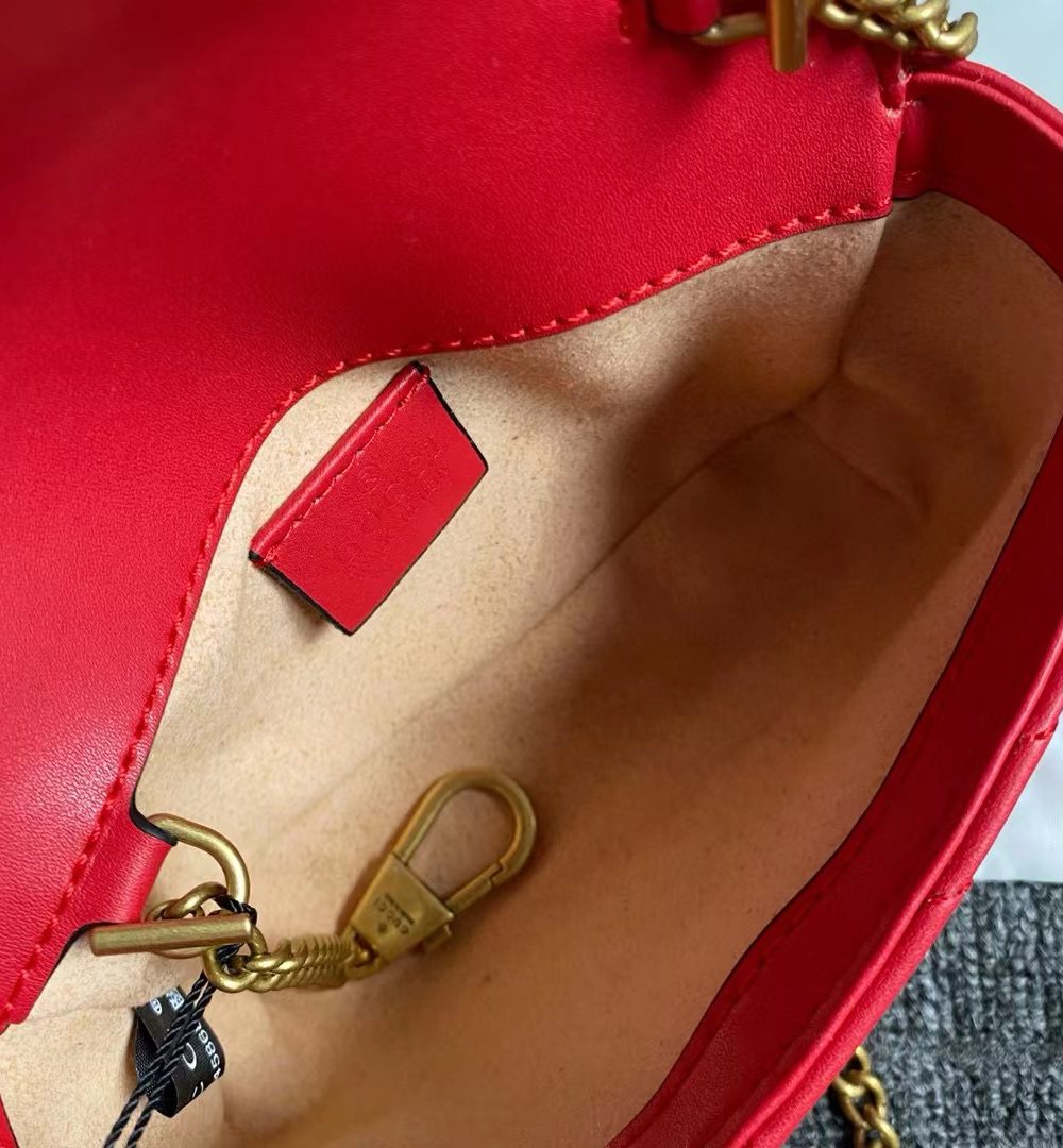 1:1 Replica Gucci GG Marmont Leather Super Mini Bag Red For Women 6.2in/15.7cm 476433 DTDCT 6433