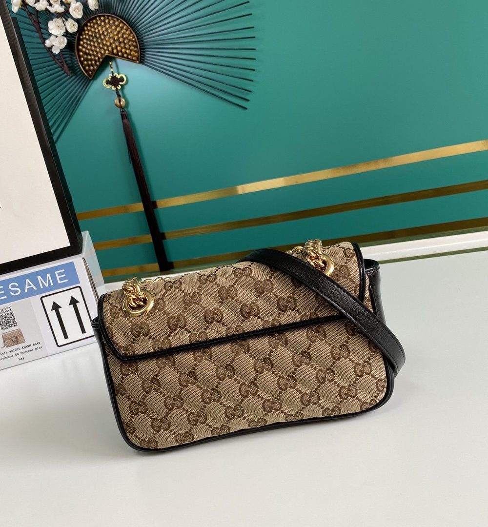 1:1 Replica Gucci GG Marmont Matelassé Mini Bag Beige/Ebony Diagonal Matelassé Original GG Canvas For Women  8.5in/22cm 446744