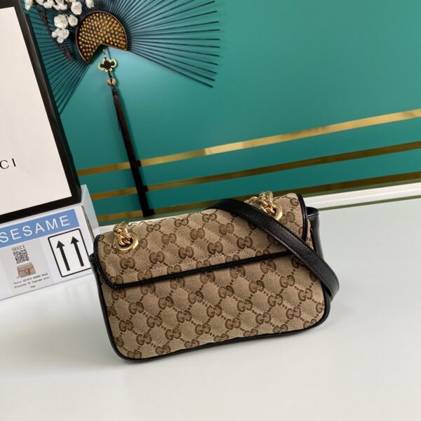 1:1 Replica Gucci GG Marmont Matelassé Mini Bag Beige/Ebony Diagonal Matelassé Original GG Canvas For Women  8.5in/22cm 446744