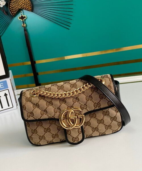 1:1 Replica Gucci GG Marmont Matelassé Mini Bag Beige/Ebony Diagonal Matelassé Original GG Canvas For Women  8.5in/22cm 446744