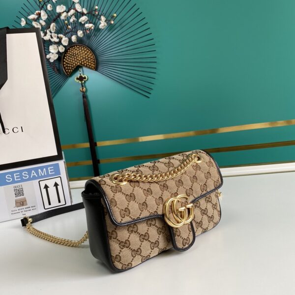 1:1 Replica Gucci GG Marmont Matelassé Mini Bag Beige/Ebony Diagonal Matelassé Original GG Canvas For Women  8.5in/22cm 446744