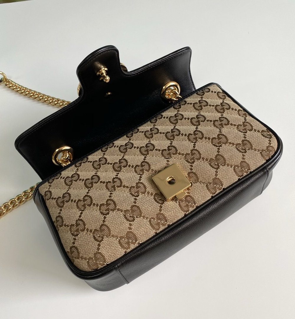 1:1 Replica Gucci GG Marmont Matelassé Mini Bag Beige/Ebony Diagonal Matelassé Original GG Canvas For Women  8.5in/22cm 446744