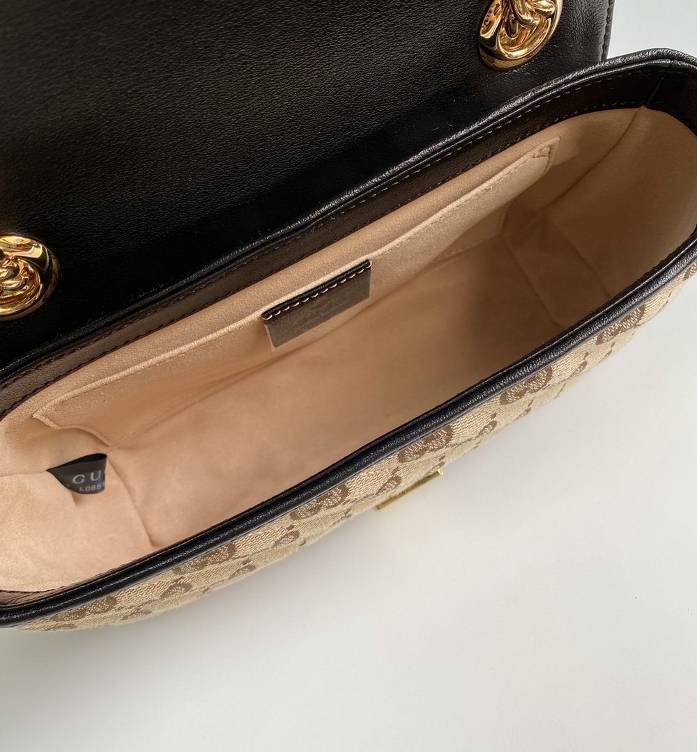 1:1 Replica Gucci GG Marmont Matelassé Mini Bag Beige/Ebony Diagonal Matelassé Original GG Canvas For Women  8.5in/22cm 446744