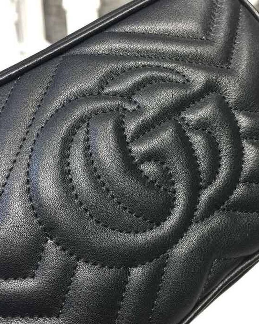 1:1 Replica Gucci GG Marmont Matelassé Mini Bag Black Matelassé Chevron For Women 7in/18cm GG 448065 DTD1T 1000