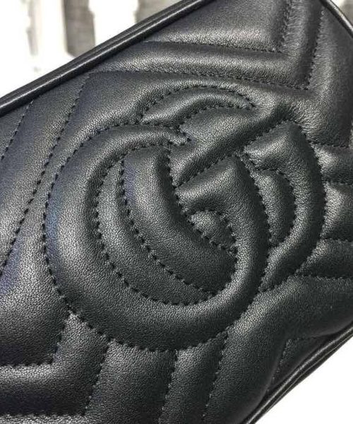 1:1 Replica Gucci GG Marmont Matelassé Mini Bag Black Matelassé Chevron For Women 7in/18cm GG 448065 DTD1T 1000