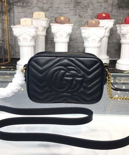 1:1 Replica Gucci GG Marmont Matelassé Mini Bag Black Matelassé Chevron For Women 7in/18cm GG 448065 DTD1T 1000