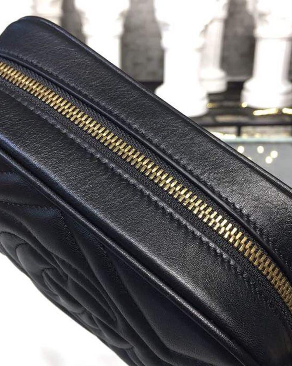 1:1 Replica Gucci GG Marmont Matelassé Mini Bag Black Matelassé Chevron For Women 7in/18cm GG 448065 DTD1T 1000