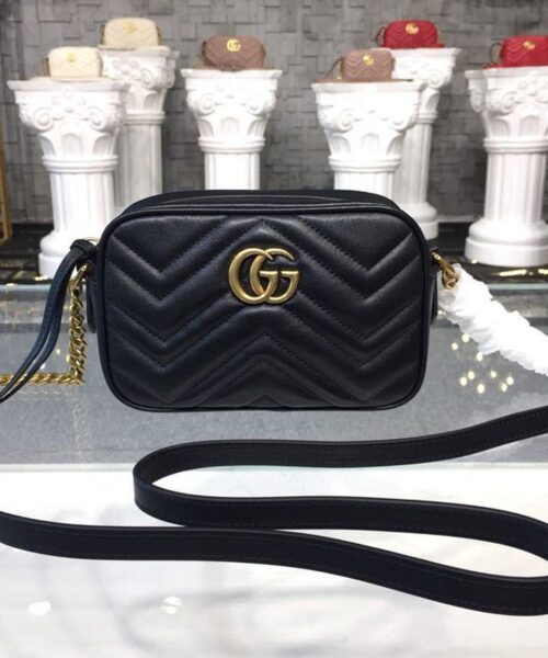 1:1 Replica Gucci GG Marmont Matelassé Mini Bag Black Matelassé Chevron For Women 7in/18cm GG 448065 DTD1T 1000