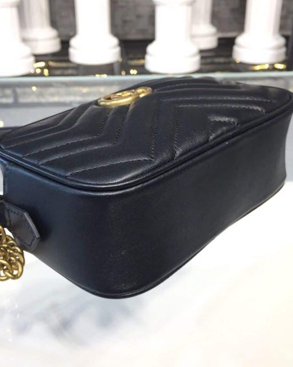 1:1 Replica Gucci GG Marmont Matelassé Mini Bag Black Matelassé Chevron For Women 7in/18cm GG 448065 DTD1T 1000