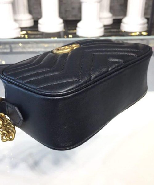 1:1 Replica Gucci GG Marmont Matelassé Mini Bag Black Matelassé Chevron For Women 7in/18cm GG 448065 DTD1T 1000
