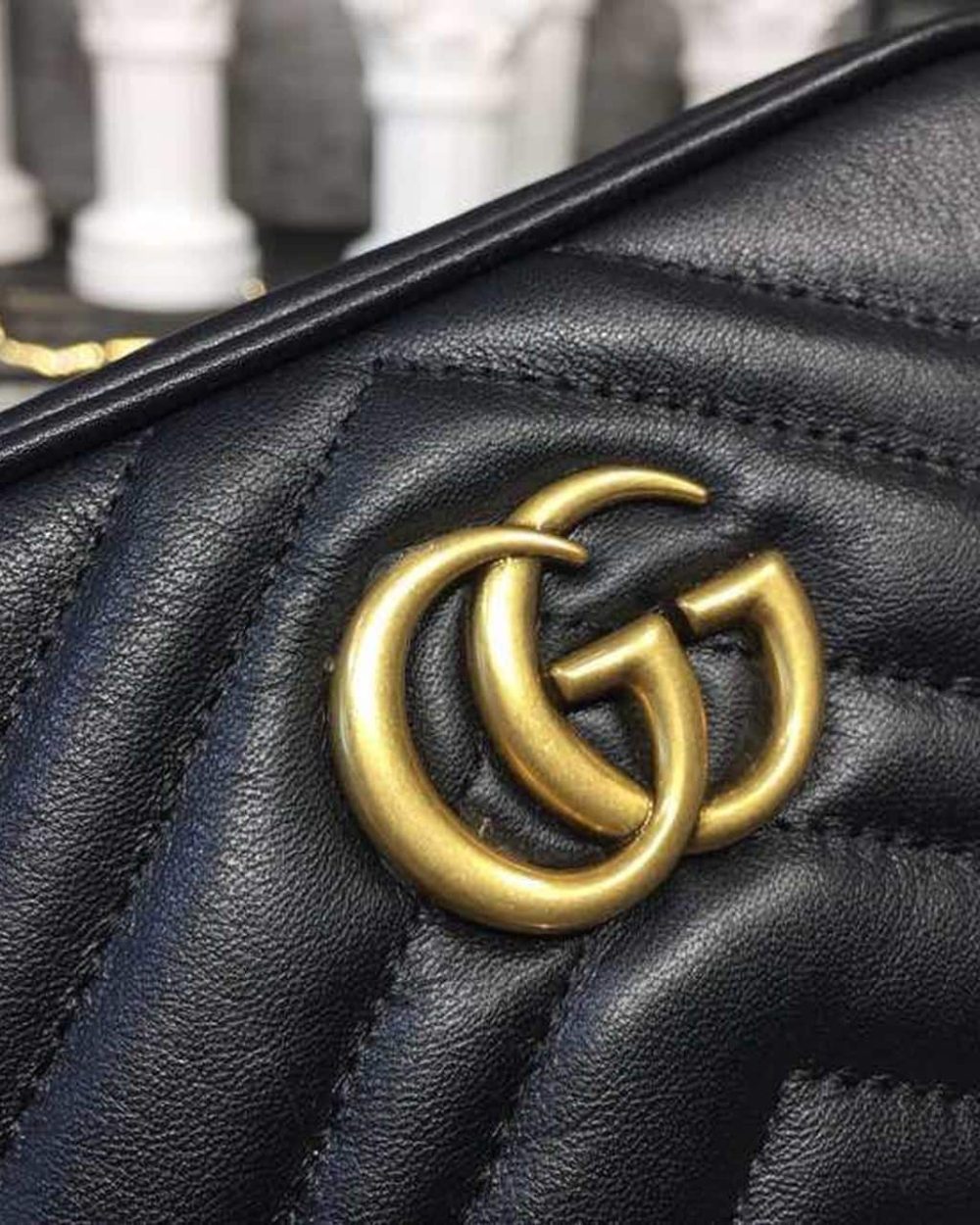 1:1 Replica Gucci GG Marmont Matelassé Mini Bag Black Matelassé Chevron For Women 7in/18cm GG 448065 DTD1T 1000