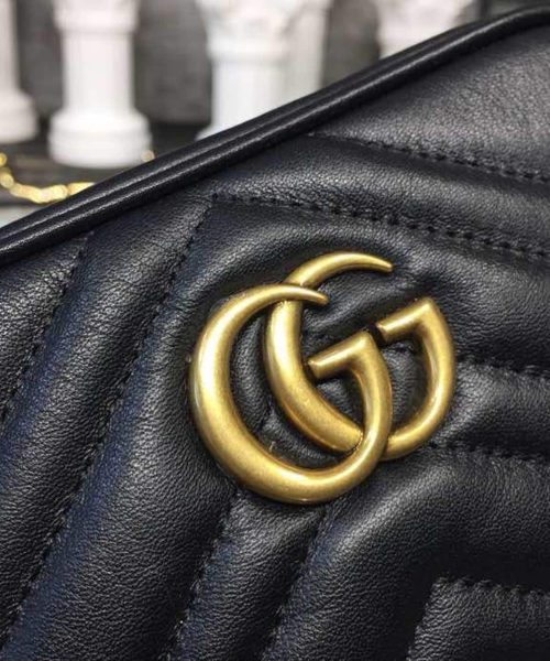 1:1 Replica Gucci GG Marmont Matelassé Mini Bag Black Matelassé Chevron For Women 7in/18cm GG 448065 DTD1T 1000