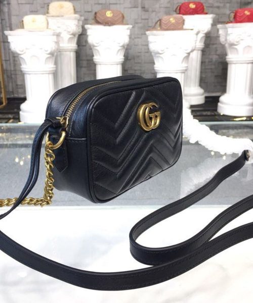 1:1 Replica Gucci GG Marmont Matelassé Mini Bag Black Matelassé Chevron For Women 7in/18cm GG 448065 DTD1T 1000