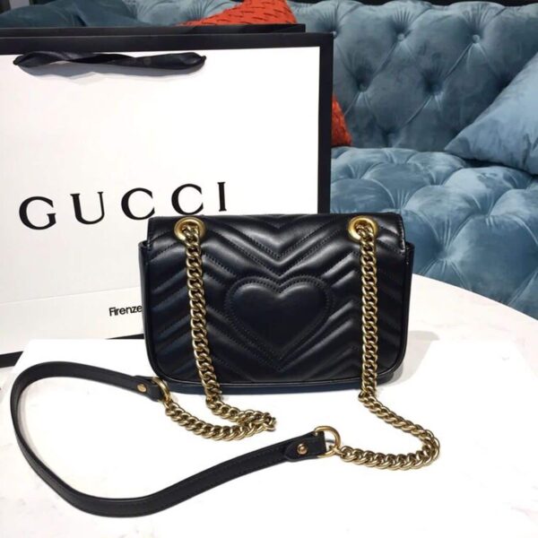 1:1 Replica Gucci GG Marmont Matelassé Mini Bag Black Matelassé Chevron With A Heart For Women 9in/22cm GG 446744 DTDIT 1000