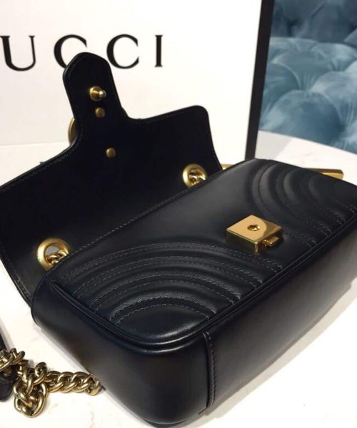 1:1 Replica Gucci GG Marmont Matelassé Mini Bag Black Matelassé Chevron With A Heart For Women 9in/22cm GG 446744 DTDIT 1000